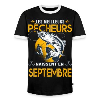 pêcheur Anniversaire Septembre cadeau pêche - T-shirt contrasté Homme - noir/blanc - Devant - AI Model Female 172 light (172cm) & AI Model Male 178 light (178cm)