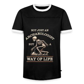 Archaeologist - Men's Ringer Shirt - black/white - Front - AI Model Female 172 light (172cm) & AI Model Male 178 light (178cm)