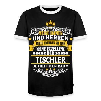 TISCHLER - Männer Kontrast-T-Shirt - Schwarz/Weiß - Vorne - AI Model Female 172 light (172cm) & AI Model Male 178 light (178cm)