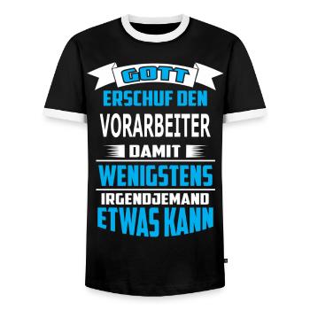 VORARBEITER - Männer Kontrast-T-Shirt - Schwarz/Weiß - Vorne - AI Model Female 172 light (172cm) & AI Model Male 178 light (178cm)