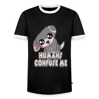 Hundepug-Hündchen-Kopfneigung-niedliche Hunde doglovers neues T-Shirt - Männer Kontrast-T-Shirt - Schwarz/Weiß - Vorne - AI Model Female 172 light (172cm) & AI Model Male 178 light (178cm)