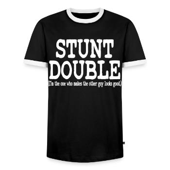 "Stunt Double (Ich bin derjenige, der den anderen macht - Männer Kontrast-T-Shirt - Schwarz/Weiß - Vorne - AI Model Female 172 light (172cm) & AI Model Male 178 light (178cm)