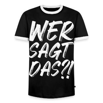 Wer sagt das - Männer Kontrast-T-Shirt - Schwarz/Weiß - Vorne - AI Model Female 172 light (172cm) & AI Model Male 178 light (178cm)