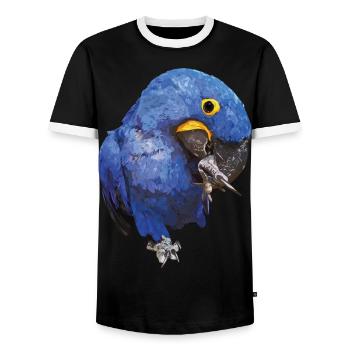 Hyacinth Macaw - Men's Ringer Shirt - black/white - Front - AI Model Female 172 light (172cm) & AI Model Male 178 light (178cm)