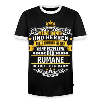 RUMÄNE - Männer Kontrast-T-Shirt - Schwarz/Weiß - Vorne - AI Model Female 172 light (172cm) & AI Model Male 178 light (178cm)