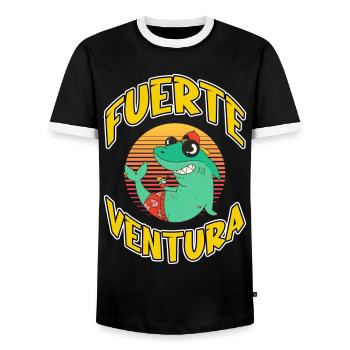 Fuerteventura Été Sun Beach Sea Palms Shark - T-shirt contrasté Homme - noir/blanc - Devant - AI Model Female 172 light (172cm) & AI Model Male 178 light (178cm)