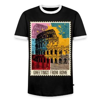 Rome Rome Italy City Skyline Stamp Colorful - Men's Ringer Shirt - black/white - Front - AI Model Female 172 light (172cm) & AI Model Male 178 light (178cm)
