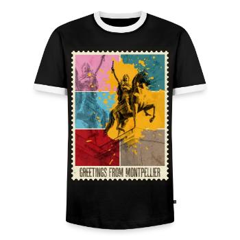 Montpellier Frankreich Stadt Skyline Briefmarke - Männer Kontrast-T-Shirt - Schwarz/Weiß - Vorne - AI Model Female 172 light (172cm) & AI Model Male 178 light (178cm)