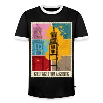 Augsburg Germany City Skyline Postage Stamp Colorful - Men's Ringer Shirt - black/white - Front - AI Model Female 172 light (172cm) & AI Model Male 178 light (178cm)