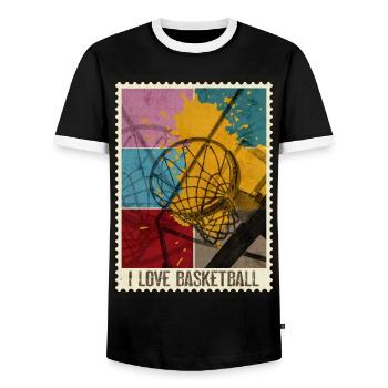 Basketball Basketballer Korb Sport Briefmarke - Männer Kontrast-T-Shirt - Schwarz/Weiß - Vorne - AI Model Female 172 light (172cm) & AI Model Male 178 light (178cm)