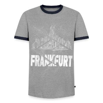Frankfurt Deutschland Stadt Skyline Grunge Splash - Männer Kontrast-T-Shirt - Grau/Navy  - Vorne - AI Model Female 172 light (172cm) & AI Model Male 178 light (178cm)