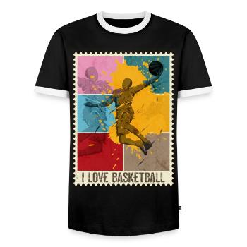 Basketball Basketballer Sport Briefmarke Bunt - Männer Kontrast-T-Shirt - Schwarz/Weiß - Vorne - AI Model Female 172 light (172cm) & AI Model Male 178 light (178cm)