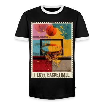 Basketball Basketballer Korb Sport Briefmarke Bunt - Männer Kontrast-T-Shirt - Schwarz/Weiß - Vorne - AI Model Female 172 light (172cm) & AI Model Male 178 light (178cm)