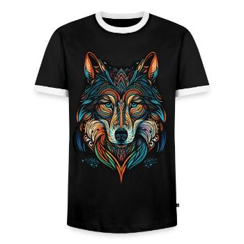 Tête de loup avec des motifs tribaux - T-shirt contrasté Homme - noir/blanc - Devant - AI Model Female 172 light (172cm) & AI Model Male 178 light (178cm)