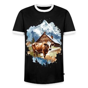 Zermatt, Matterhorn, Matterhorn, Wanderer - Männer Kontrast-T-Shirt - Schwarz/Weiß - Vorne - AI Model Female 172 light (172cm) & AI Model Male 178 light (178cm)