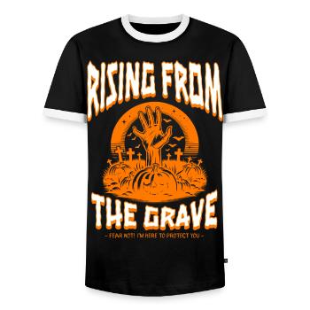 Rising from the Grave - Scary Halloween Design - Men's Ringer Shirt - black/white - Front - AI Model Female 172 light (172cm) & AI Model Male 178 light (178cm)