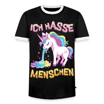 Ich Hasse Menschen Einhorn Kotzt Regenbogen Lustig - Männer Kontrast-T-Shirt - Schwarz/Weiß - Vorne - AI Model Female 172 light (172cm) & AI Model Male 178 light (178cm)