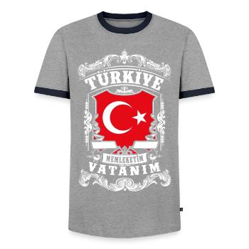 Türkiye -Turkey - Türkei - Männer Kontrast-T-Shirt - Grau/Navy  - Vorne - AI Model Female 172 light (172cm) & AI Model Male 178 light (178cm)