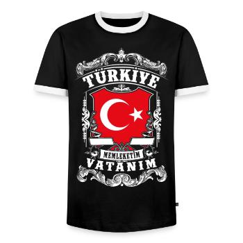 Türkiye -Turkey - Türkei - T-shirt contrasté Homme - noir/blanc - Devant - AI Model Female 172 light (172cm) & AI Model Male 178 light (178cm)