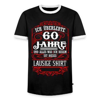 60. Geburtstag - Überlebt - Lausiges Shirt - DE - Männer Kontrast-T-Shirt - Schwarz/Weiß - Vorne - AI Model Female 172 light (172cm) & AI Model Male 178 light (178cm)
