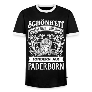 Beauté vient de Paderborn - DE - T-shirt contrasté Homme - noir/blanc - Devant - AI Model Female 172 light (172cm) & AI Model Male 178 light (178cm)