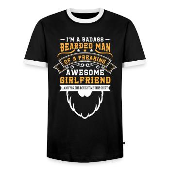 Badass bearded man of freaking awesome girlfriend - Men's Ringer Shirt - black/white - Front - AI Model Female 172 light (172cm) & AI Model Male 178 light (178cm)