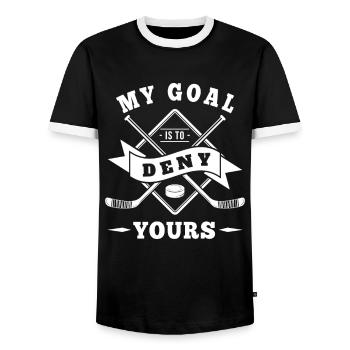 My goal is to deny yours - hockey team - Männer Kontrast-T-Shirt - Schwarz/Weiß - Vorne - AI Model Female 172 light (172cm) & AI Model Male 178 light (178cm)