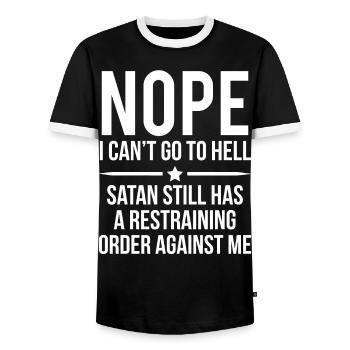 Funny Hell Humor Satan Joke T-shirt - Men's Ringer Shirt - black/white - Front - AI Model Female 172 light (172cm) & AI Model Male 178 light (178cm)