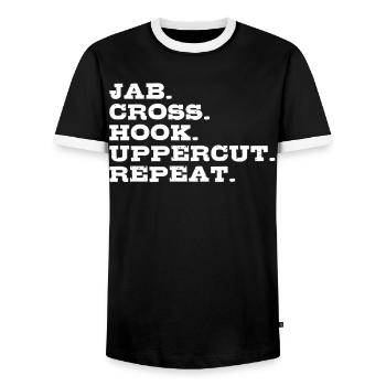 Jab Cross Hook Uppercut Martial Arts Boxing Gift - Men's Ringer Shirt - black/white - Front - AI Model Female 172 light (172cm) & AI Model Male 178 light (178cm)