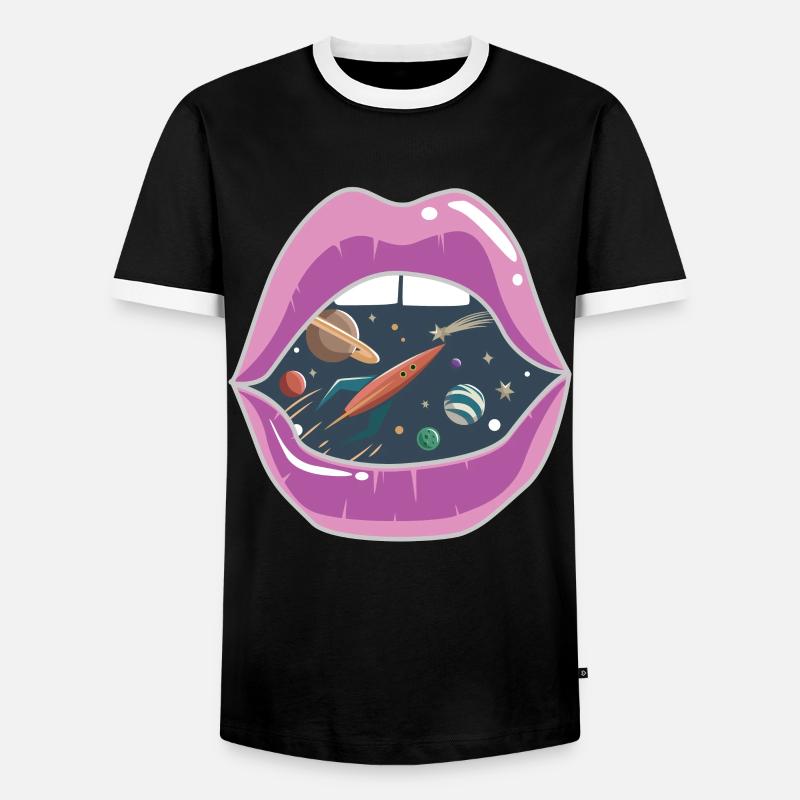 Pink lips / space - Men's Ringer Shirt - black/white
