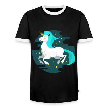Unicorn horse stars joke cuddly toy glitter - Men's Ringer Shirt - black/white - Front - AI Model Female 172 light (172cm) & AI Model Male 178 light (178cm)