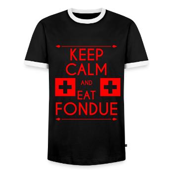 Switzerland fondue country mountains cross flag red - Men's Ringer Shirt - black/white - Front - AI Model Female 172 light (172cm) & AI Model Male 178 light (178cm)
