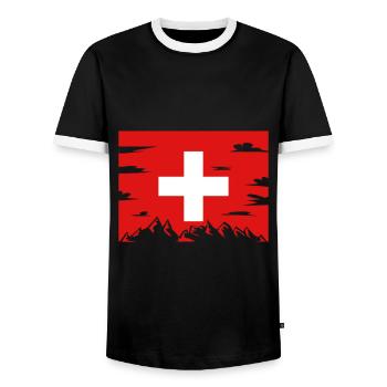 Flag Switzerland Country Mountains Landscape Cross Red Top - Men's Ringer Shirt - black/white - Front - AI Model Female 172 light (172cm) & AI Model Male 178 light (178cm)