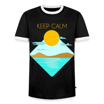 Stay calm sun sea beach island water lake - Men's Ringer Shirt - black/white - Front - AI Model Female 172 light (172cm) & AI Model Male 178 light (178cm)