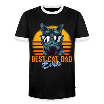 Funny Retro Cat Best Cat Dad Ever - Men's Ringer Shirt - black/white - Front - AI Model Female 172 light (172cm) & AI Model Male 178 light (178cm)