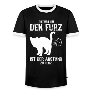 Lustiger Pups Spruch Riechst Du Den Furz Abstand - Männer Kontrast-T-Shirt - Schwarz/Weiß - Vorne - AI Model Female 172 light (172cm) & AI Model Male 178 light (178cm)