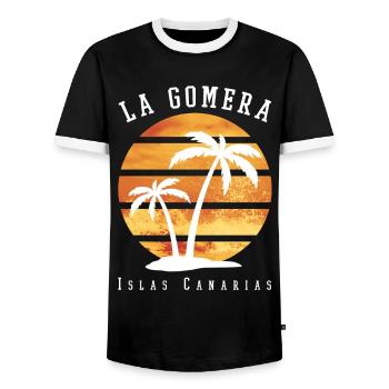 La Gomera Summer Sun Beach Sea Palm Trees - Men's Ringer Shirt - black/white - Front - AI Model Female 172 light (172cm) & AI Model Male 178 light (178cm)