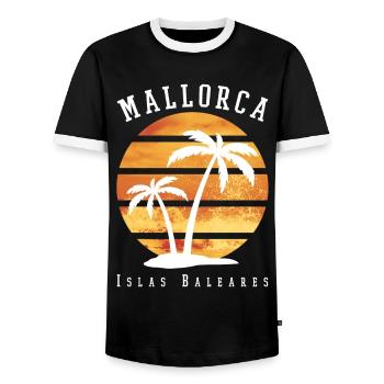 Mallorca Summer Sun Beach Sea Palms Party - Men's Ringer Shirt - black/white - Front - AI Model Female 172 light (172cm) & AI Model Male 178 light (178cm)