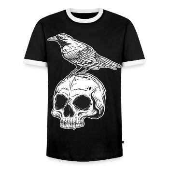 Skull Skull Horror Skeleton Halloween Metal - Men's Ringer Shirt - black/white - Front - AI Model Female 172 light (172cm) & AI Model Male 178 light (178cm)
