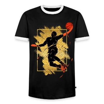 Basketball Basketball Player Dunking Gold Splash - Men's Ringer Shirt - black/white - Front - AI Model Female 172 light (172cm) & AI Model Male 178 light (178cm)