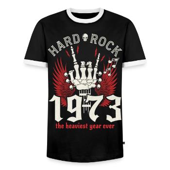Jahrgang 1973 Musikerfest 50-jähriges Jubiläum - Männer Kontrast-T-Shirt - Schwarz/Weiß - Vorne - AI Model Female 172 light (172cm) & AI Model Male 178 light (178cm)