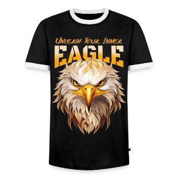 eagle, eagle head, bird of prey, bird of prey, animal, nature - Men's Ringer Shirt - black/white - Front - AI Model Female 172 light (172cm) & AI Model Male 178 light (178cm)