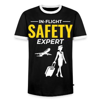Flight Attendant Aviation Cabin Crew Air Hostess - Men's Ringer Shirt - black/white - Front - AI Model Female 172 light (172cm) & AI Model Male 178 light (178cm)