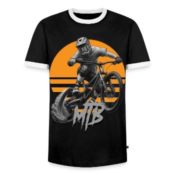 MTB bike - Männer Kontrast-T-Shirt - Schwarz/Weiß - Vorne - AI Model Female 172 light (172cm) & AI Model Male 178 light (178cm)
