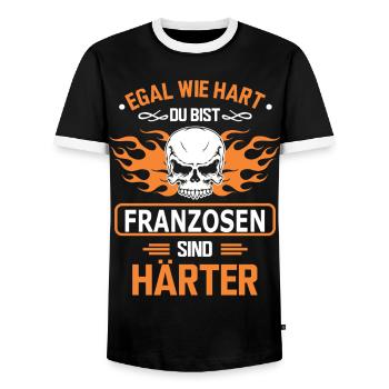 FRANZOSEN - Männer Kontrast-T-Shirt - Schwarz/Weiß - Vorne - AI Model Female 172 light (172cm) & AI Model Male 178 light (178cm)
