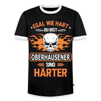 OBERHAUSENER - Männer Kontrast-T-Shirt - Schwarz/Weiß - Vorne - AI Model Female 172 light (172cm) & AI Model Male 178 light (178cm)