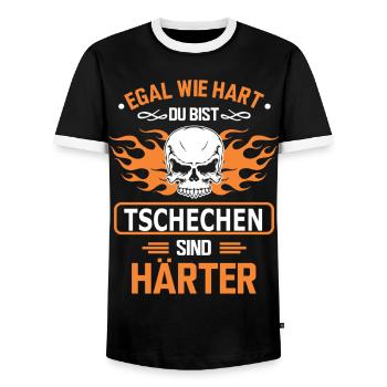 TSCHECHEN - Männer Kontrast-T-Shirt - Schwarz/Weiß - Vorne - AI Model Female 172 light (172cm) & AI Model Male 178 light (178cm)