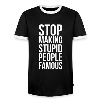 Stop Making Stupid People Famous - Männer Kontrast-T-Shirt - Schwarz/Weiß - Vorne - AI Model Female 172 light (172cm) & AI Model Male 178 light (178cm)