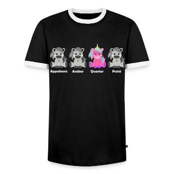 Quarter Horse Einhorn Shirt - Männer Kontrast-T-Shirt - Schwarz/Weiß - Vorne - AI Model Female 172 light (172cm) & AI Model Male 178 light (178cm)