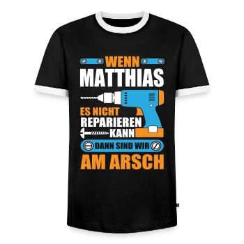 Matthias Name Geschenk Reparatur reparieren - Männer Kontrast-T-Shirt - Schwarz/Weiß - Vorne - AI Model Female 172 light (172cm) & AI Model Male 178 light (178cm)